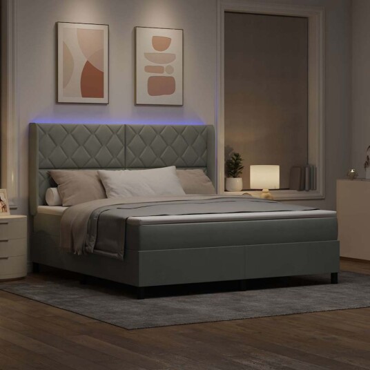 Box Spring Seng med Madrass & LED Lys Lysegrå 180x200 cm Fløyel Box Spring Seng med Madrass & LED Lys Lysegrå 180x200 cm Fløyel