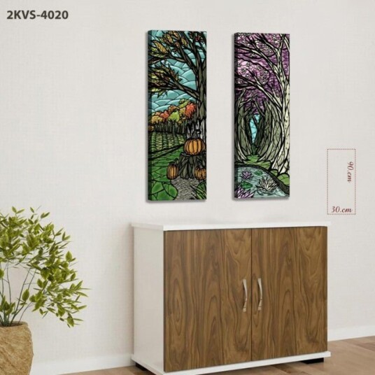 Fargerike trær gresskarmønster 2 delt lerret90x30 cm*2 Stykke Fargerike trær gresskarmønster 2 delt lerret90x30 cm*2 Stykke