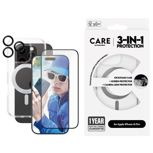 CARE by PanzerGlass 3-i-1 Beskyttelsespakke for iPhone 16 Pro - MagSafe-kompatibel