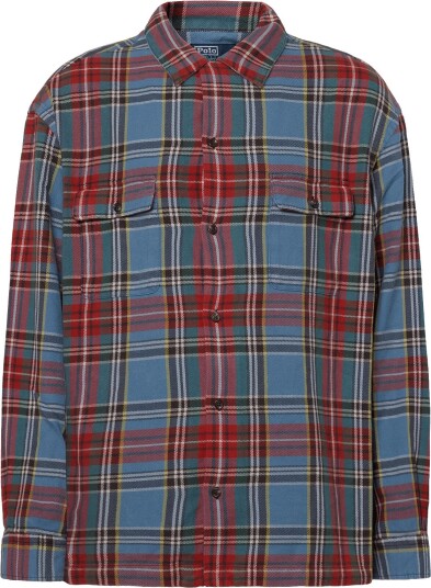 Polo Ralph Lauren Classic Fit Plaid Flannel Camp Shirt   7387 BLUE RED MUL   XL
