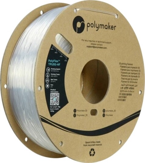 Polymaker Pd03003 Tpu95-Hf Filament Tpu Fleksibelt Highspeed Uv-Bestandig 1,75 Mm 1000 G Klar Polyflex™ 1 Stk