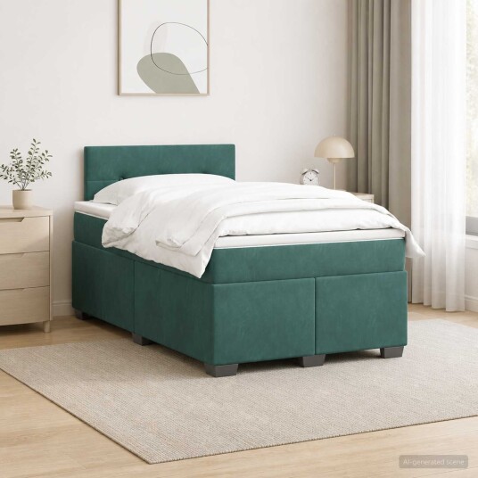 vidaXL Box Spring Seng med Madrass og LED Mørkegrønn 120 x 190 cm