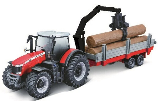 BURAGO - Massey Ferguson 8740S 10cm with Tree Forwarder 143025 BURAGO - Massey Ferguson 8740S 10cm with Tree Forwarder 143025
