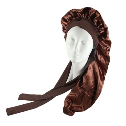 Sommer Hot Lang Sateng Flettet Beanie for Kvinner Silke Beanie for Soving Sovehette Brun
