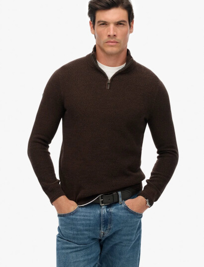 Superdry Lw Cotton Texture Half Zip - Brown - XXXL Superdry Lw Cotton Texture Half Zip - Brown - XXXL