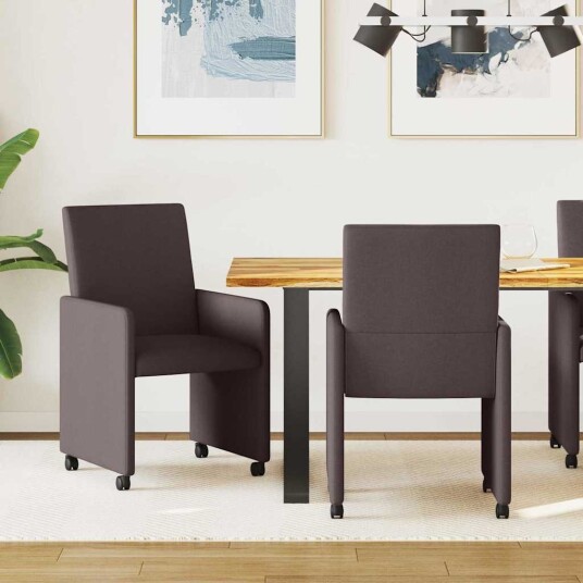 Spisebordsstoler med hjul 2 pcs Mørkebrun 57 x 66 x 94 cm stoff Spisebordsstoler med hjul 2 pcs Mørkebrun 57 x 66 x 94 cm stoff