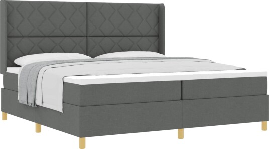 Boxspring seng med madrass Mørk grå 200x200 cm Stoff