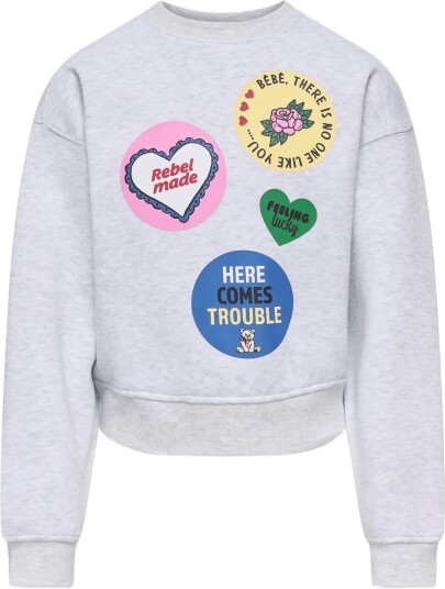 Kids Only Koghima L/S O Neck Print Swt   Grey   158 164