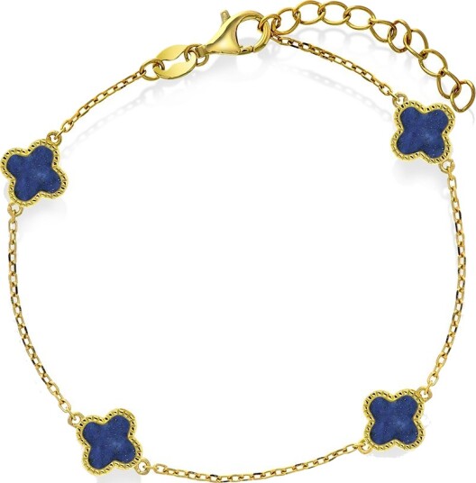 Pan Jewelry Kløver armbånd i 925 forgylt sølv med havblå lapis lazuli Pan Jewelry Kløver armbånd i 925 forgylt sølv med havblå lapis lazuli