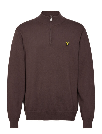 Lyle & Scott Cotton Merino Quarter Zip Jumper   Brown   XXXL