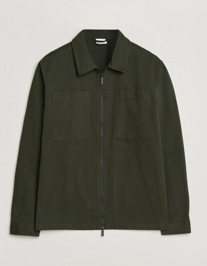 KnowledgeCotton Apparel Cotton Twill Stretch Zip Overshirt Forest Nigh