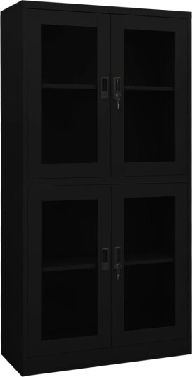  Kontorskap svart 90x40x180 cm stål og herdet glass