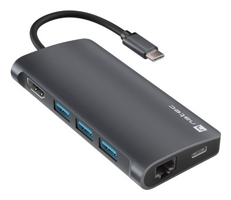 Natec Nmp-2162, Koblet Med Ledninger (Ikke Trådløs), Usb 3.2 Gen 1 (3.1 Gen 1) Type-C, 100 W, 100,1000 Mbit/S, Grå, Dark Grey