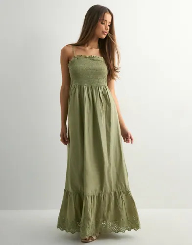 Only Grønn Onllou Life Emb Smock Ankel Dress P
