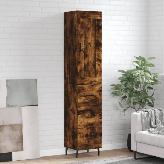 vidaXL Highboard røkt eik 34,5x34x180 cm konstruert tre 8720845496364 vidaXL Highboard røkt eik 34,5x34x180 cm konstruert tre 8720845496364