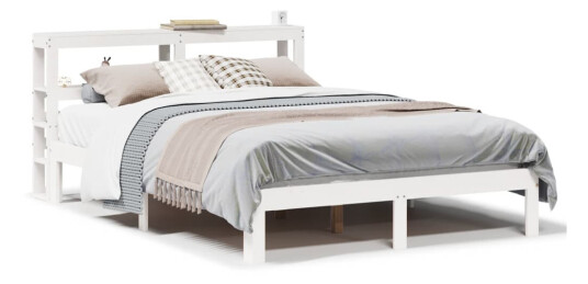 Sengeramme med hodegavl hvit 160x200 cm heltre furu 3306052