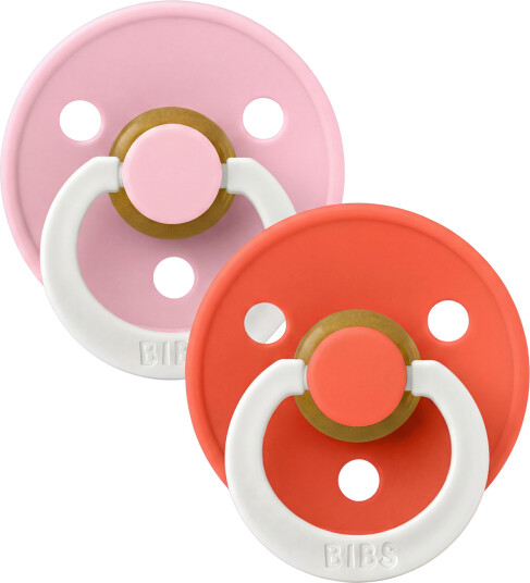 BIBS Pacifier Colour Latex Baby Pink Glow/Tango Glow Size 1 2pcs