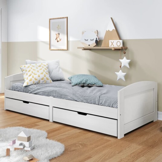 Dagseng med 2 skuffer IRUN hvit 90x200 cm heltre furu 8721012134195