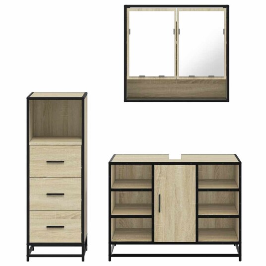 Vidaxl Baderomsskapsett 3 deler sonoma eik konstruert tre 3301061 Vidaxl Baderomsskapsett 3 deler sonoma eik konstruert tre 3301061