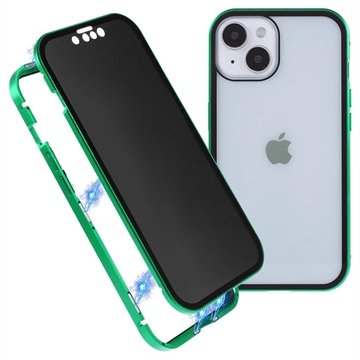 iPhone 15 Magnetisk Deksel med Personvernherdet Glass Grønn