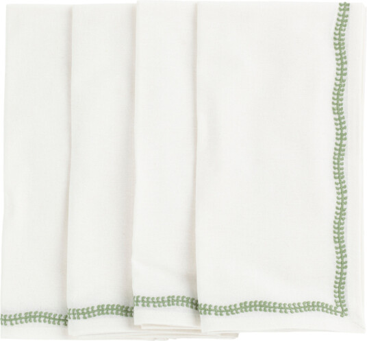 Servietter brodert 4 pk hvit green tea 50x50cm