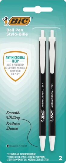 Kuglepen Bic Antimicrobial Tech Medium Sort - Certificeret Som Antimikrobiel Overfladebeskyttelse - (2 Stk.)