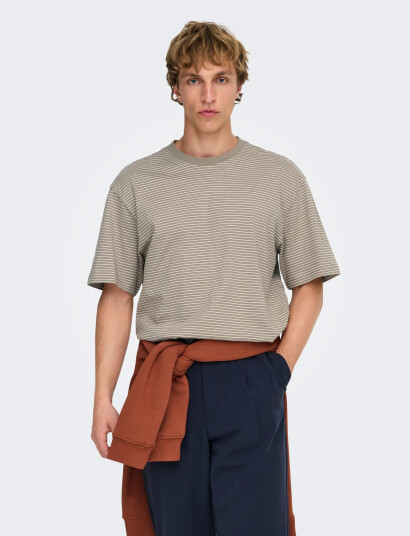 ONLY & SONS Onsfred Life Rlx Ss Stripe Tee Noos   Beige   XS
