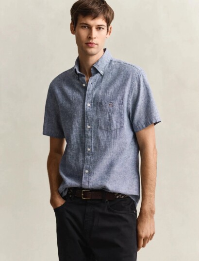 GANT Reg Cotton Linen Ss Shirt Blue XL