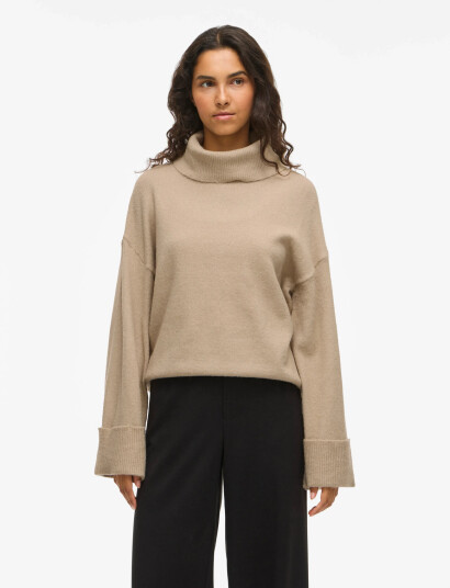 Vila Virolfie Roll Neck L/S Knit Top - Noos - Beige - XS