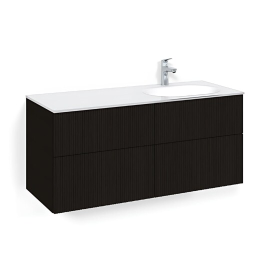 Macro Design Crown Line Servantskap 4-skuff - med Høyre Glasservant 120cm Svart eik / Line/push-open Glass Edge Hvit