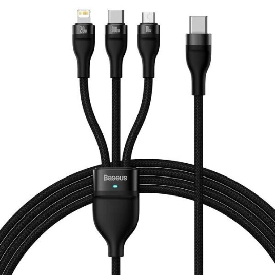 Baseus 3in1 USB cable Flash Series 2 USB-C + micro USB + Lightning 100W 1.5m (black)