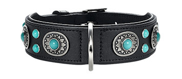 Hunter Hundehalsbånd Sioux Lær S-M 35-43 cm Svart/Turkis Hunter Hundehalsbånd Sioux Lær S-M 35-43 cm Svart/Turkis