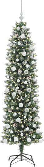  Kunstig Slankt Jule Tre med 300 LED Grønn og hvit 180 cm