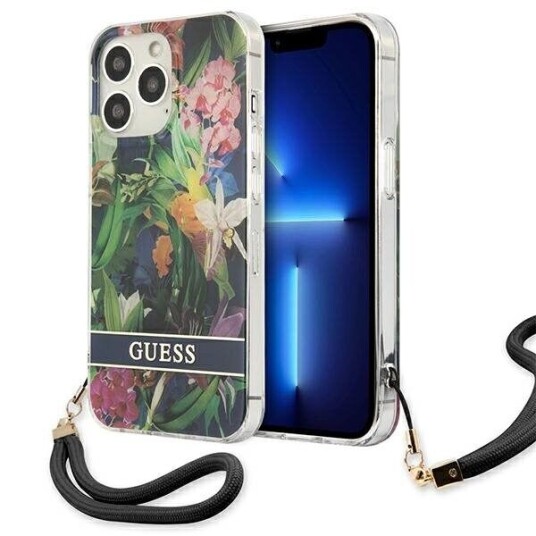 Guess iPhone 13 Pro Hardcase med Blomsterrem i Blå