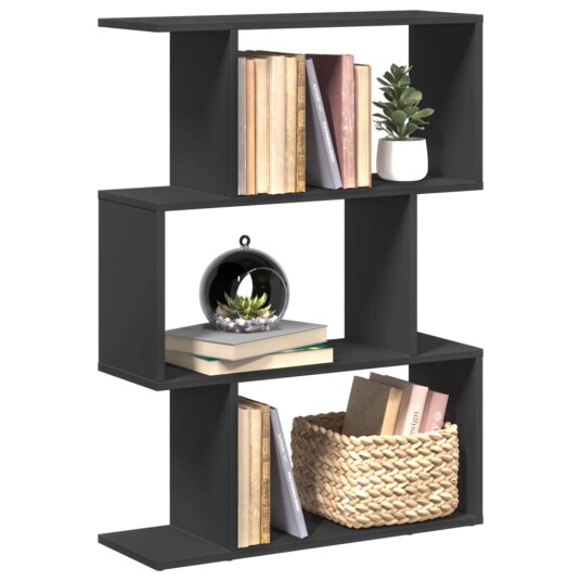 Romdeler bokhylle 3 etasjer svart 70x24x97 cm konstruert tre