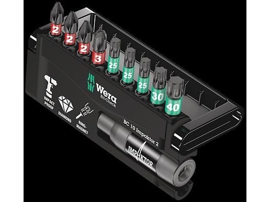 Wera 05057682001, 9 Stykker, Phillips,Torx Plus, Ph 2,Ph 3, Tx25,Tx30,Tx40, 2,5 Cm