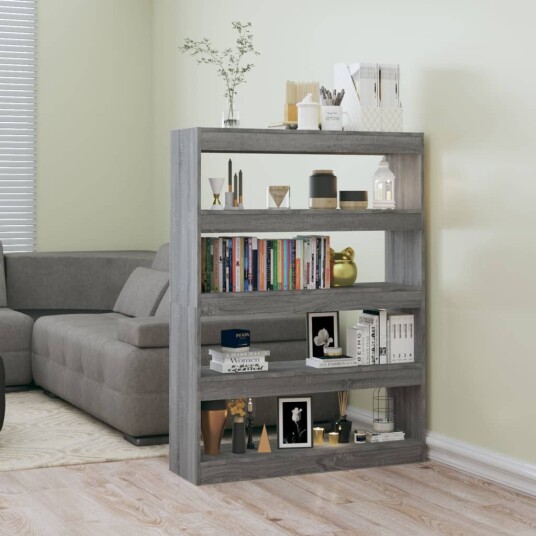vidaXL Bokhylle/romdeler gr? sonoma eik 100x30x135 cm