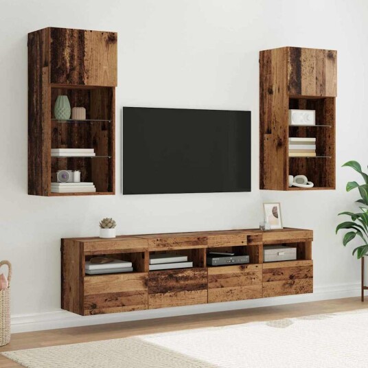 TV veggenheter med LED 5 pcs Gamle tre 40,5 x 30 x 90 cm