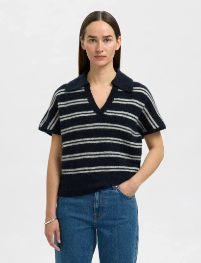 Selected Slflulu Ss Knit Polo - Black - XXL