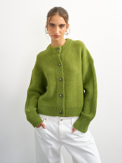 Topshop Flora Knitted Boxy Rib Cardigan Grønn L