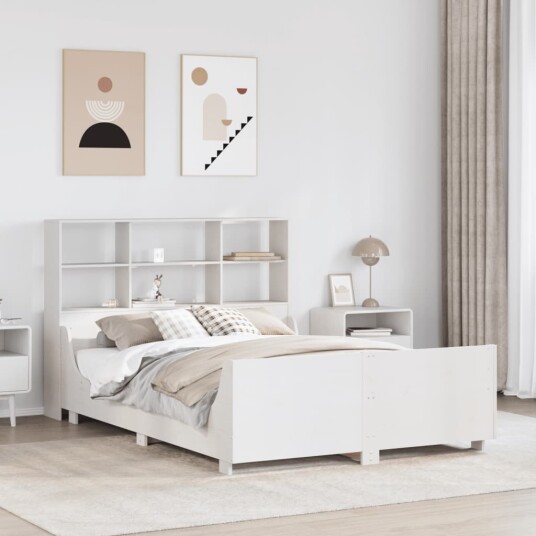 Seng med bokhylle uten madrass hvit 150x200 cm heltre 8721158625915