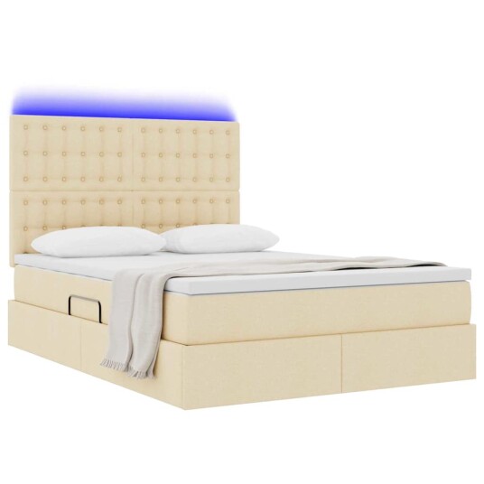Seng med lagring og LED med LED Creme 140 x 200 cm Polyester