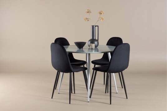 Venture Home Plaza Spisegruppe 100 cm Rund med 4 Polar stoler Grå/Sort