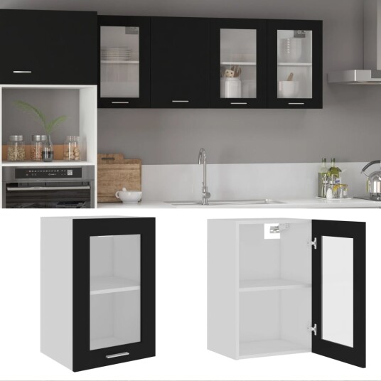 vidaXL Hengende skap glass svart 40x31x60 cm sponplate vidaXL Hengende skap glass svart 40x31x60 cm sponplate