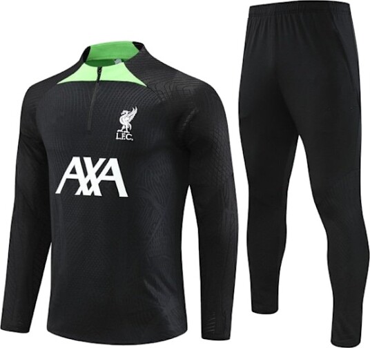 Sesong 23 24 Liverpool Langarmet Fotballtrøye Fotballdrakter for Voksne og Barn Oppvarming Langarmet Halvdragningstreningsdrakt Svart