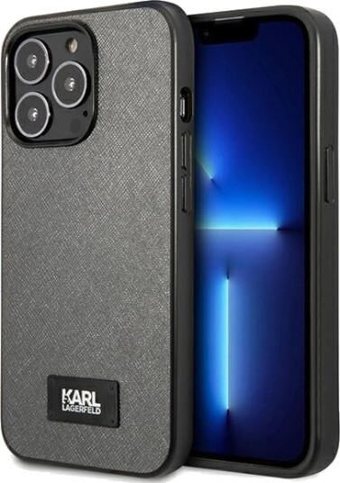 Karl Lagerfeld Saffiano Plaque Mobildeksel til iPhone 13 Pro Max Sølv