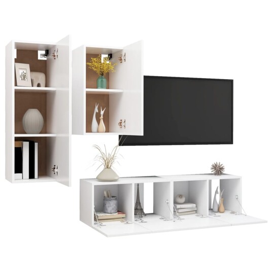 vidaXL TV-benksett 4 deler hvit sponplate vidaXL TV-benksett 4 deler hvit sponplate