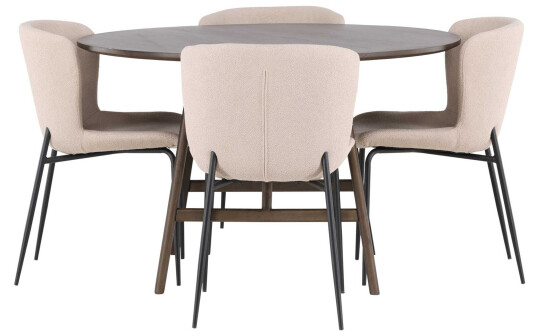Venture Design Kaseindon & Modesto spisegruppe Beige/mørkebrun 4 stoler & bord 100 cm