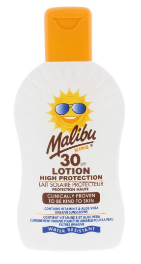 Malibu Kids Solkrem Lotion SPF30 200 ml Vannbestandig med Aloe Vera Malibu Kids Solkrem Lotion SPF30 200 ml Vannbestandig med Aloe Vera