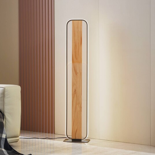 Lindby LED-gulvlampe Romilda grå tre høyde 122 cm
